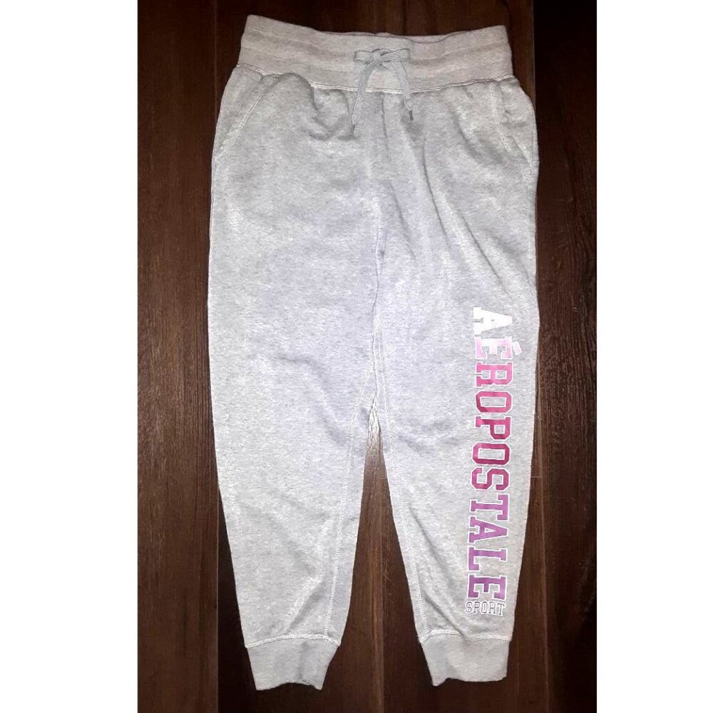 Vintage Y2k Aeropostale Sport Pink Logo Grey Sweatpants Joggers Size Large